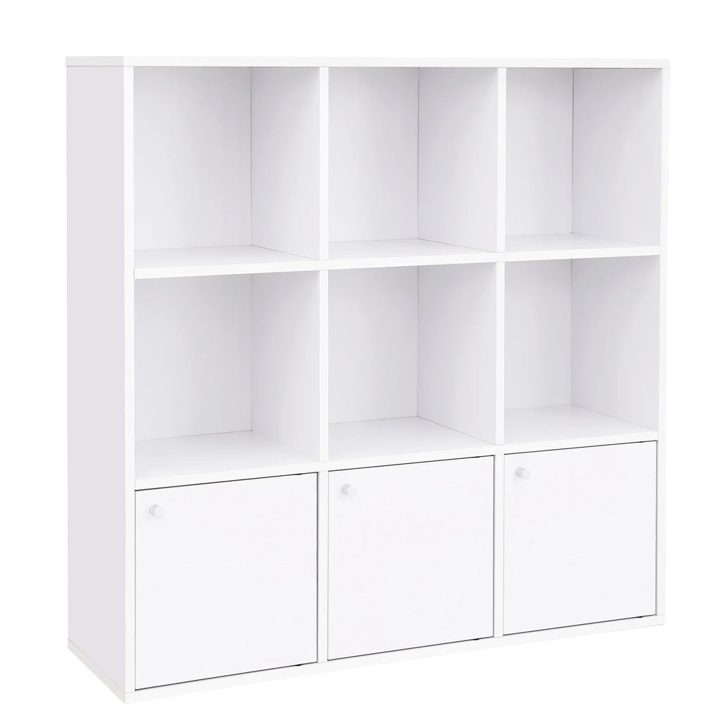 VASAGLE Bookshelf for Home Office, 9-Cube Bookcase Display Shelf, Freestanding Cube Unit Storage Rack with 3 Bottom Cabinets - WHITE