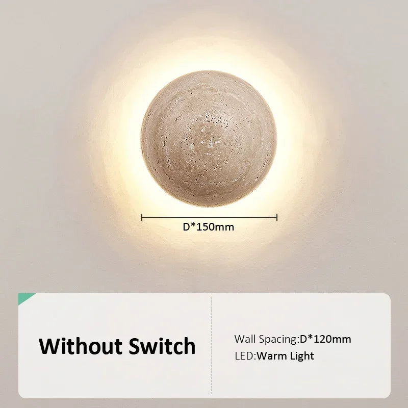 Modern wall sconce in limestone for bright interior decoration - No Switch / D150mm / Warm White