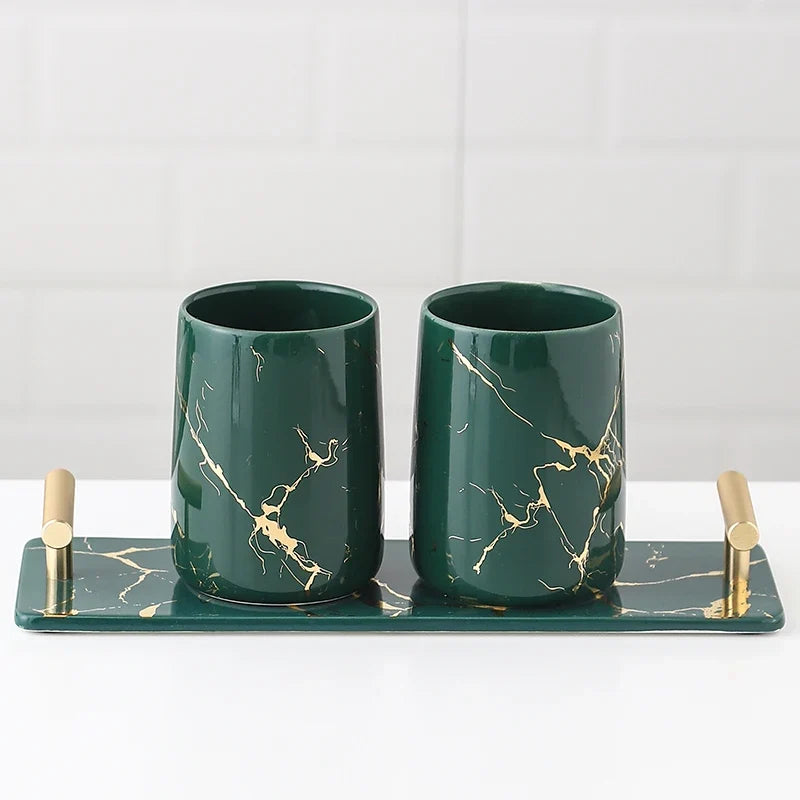 Ceramic accessories for bathroom decoration - Three-piece green