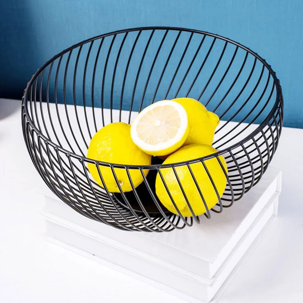 Iron wire storage basket for fruit and food - Black / 25x25cm