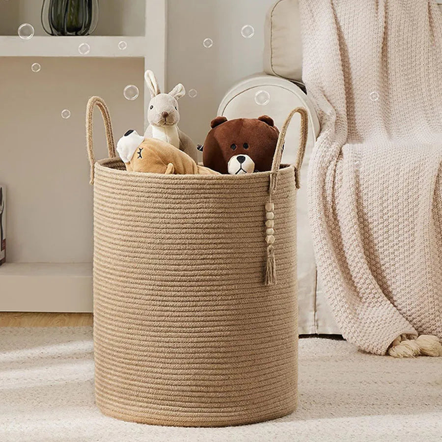 Large woven storage basket with folding handles for toys and linen - view 3