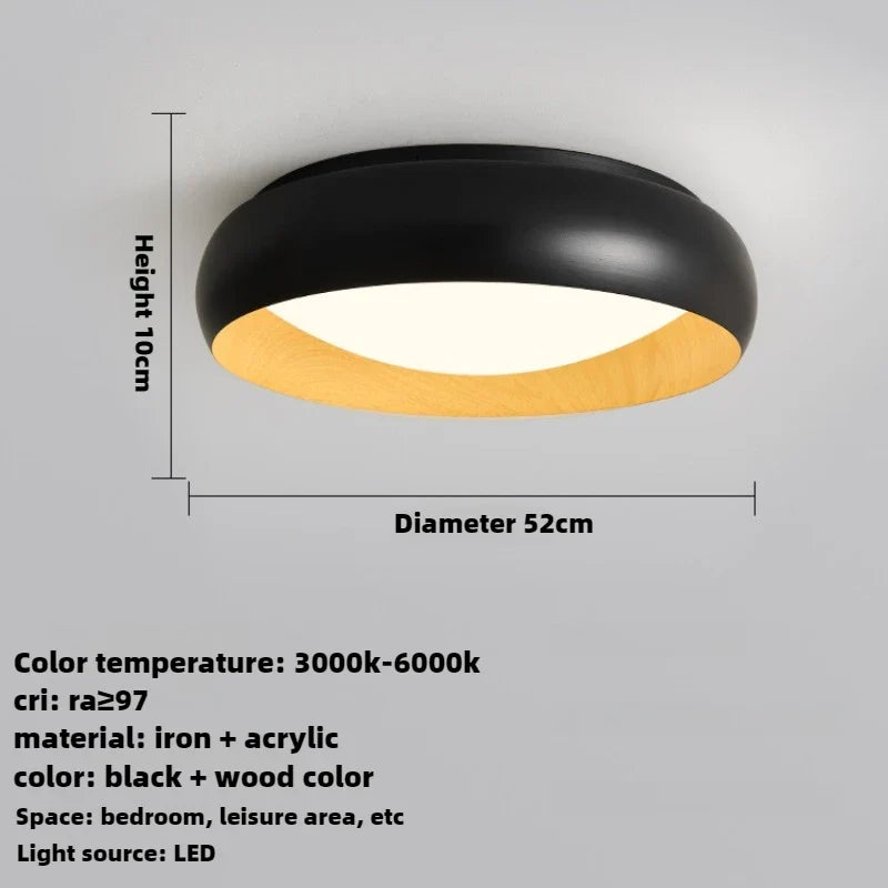 Japanese retro light circular anti glare light soft lighting - Black-52cm / 3 modifiables