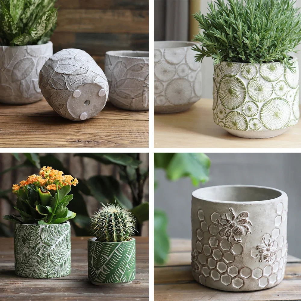 Mold silicone pot flowers concrete pattern vintage large format