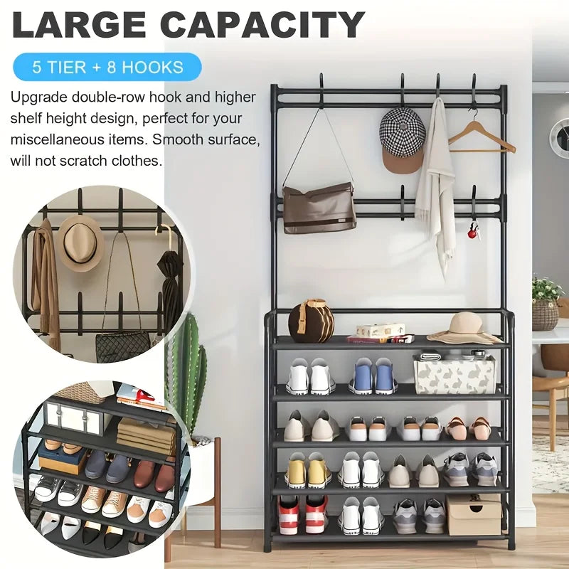 1 Piece 4/5 Ply 23" Carbon Steel, Multipurpose Clothes and Shoe Rack, Black/White, Self Assembly Required - view 3
