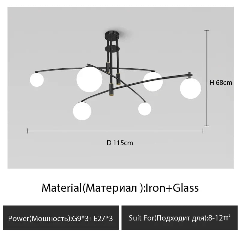 Modern glass chandelier Nordic style for interior decoration - Black Head-6 / Warm Light 3000K