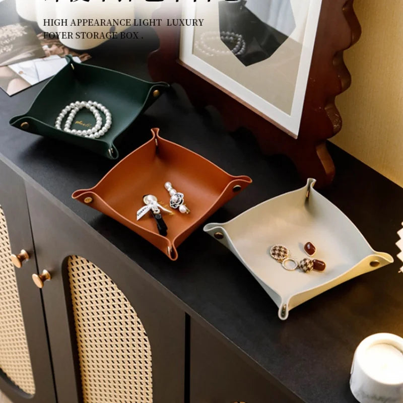 Leather Key and Cosmetic Storage Box in White, Chocolate or Green
