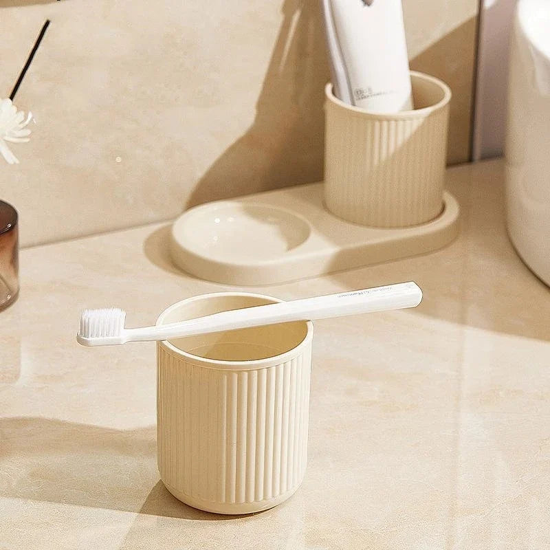 Washing Cup Toothbrush Holder Portable Couple Washing Mouth Cups, Plastic Toothbrush Cup with Tray Base, Bathroom Accessories - view 3