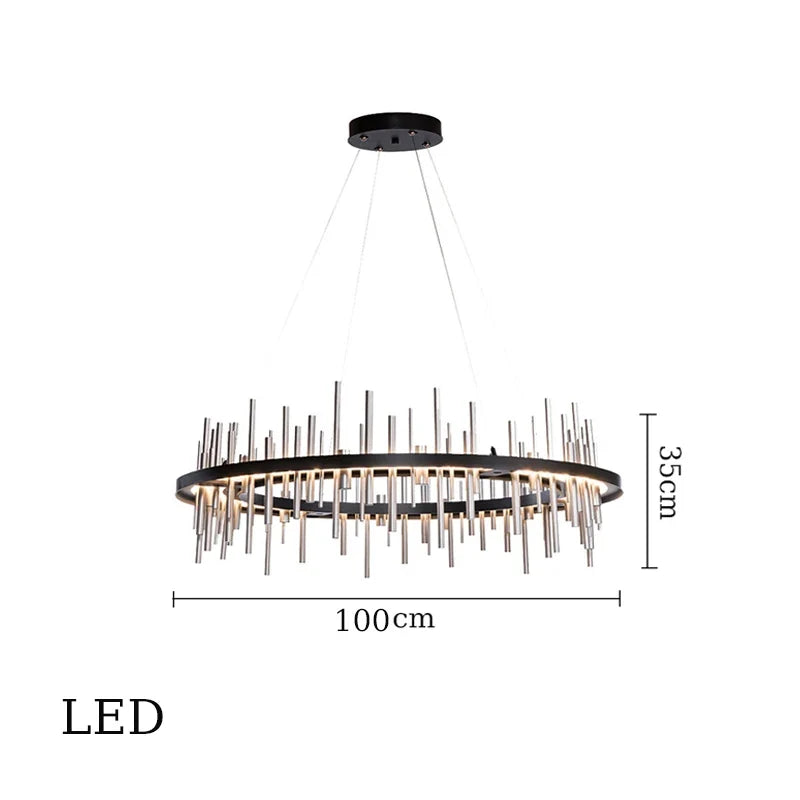 Minimalist chandelier in stainless steel black postmodern design - Neutral Light / D100cm