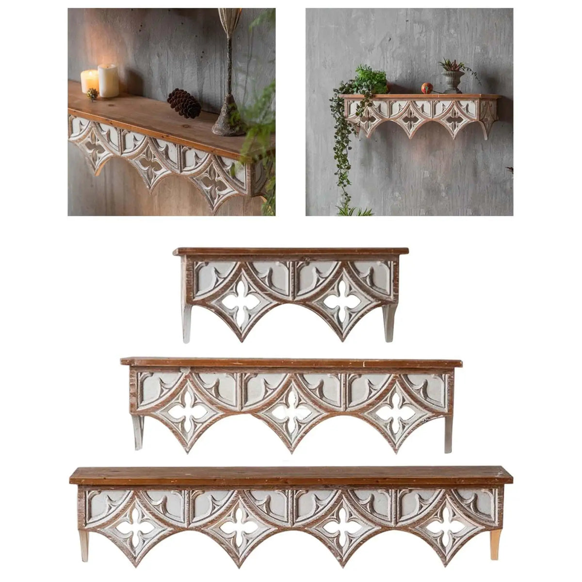 Wood Wall Shelf Storage Rack, Retro Style Holder Hanging Display for Hallway - view 5