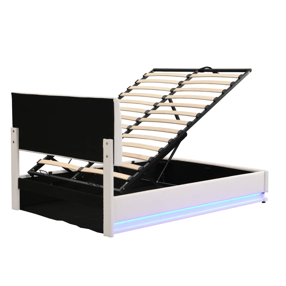 Upholstered Bed 140 x 200 cm with LED Lighting, Double Bed with Slatted Frame and Storage Space,No Mattresses - view 5