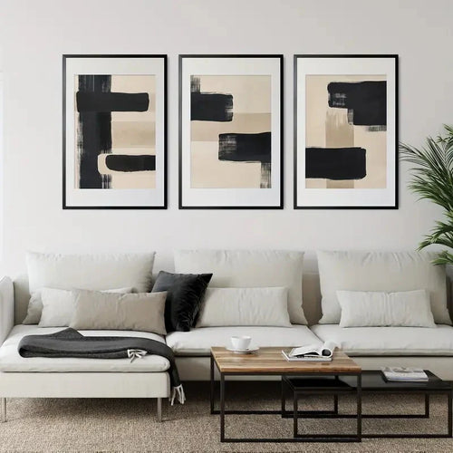 3 的/Set Simple Beige and Black Abstract Poster Canvas Art Print, Bohemian Wall Background Wall Decoration, Modern Living Room - view 2