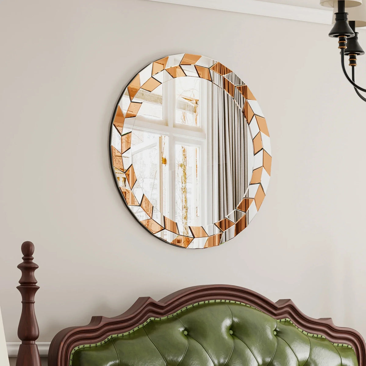 Large round decorative mirror with bevelled glass frame modern style - view 4