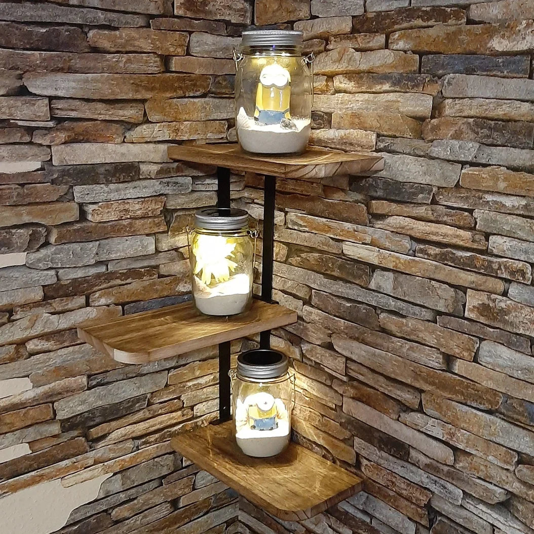 Three-level rustic wooden corner wall shelf - view 2