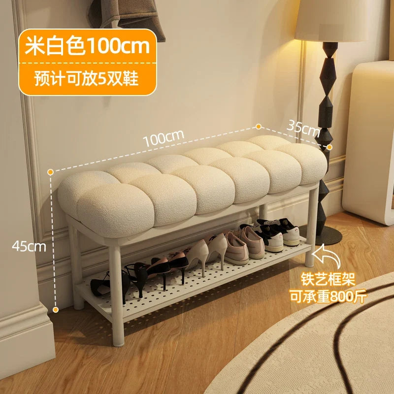 High capacity luxury lamb wool shoe bench creative storage - Banc-100cm