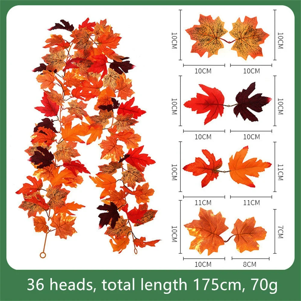 Artificial maple leaf garland in decorative silk for garden - J / 175 cm