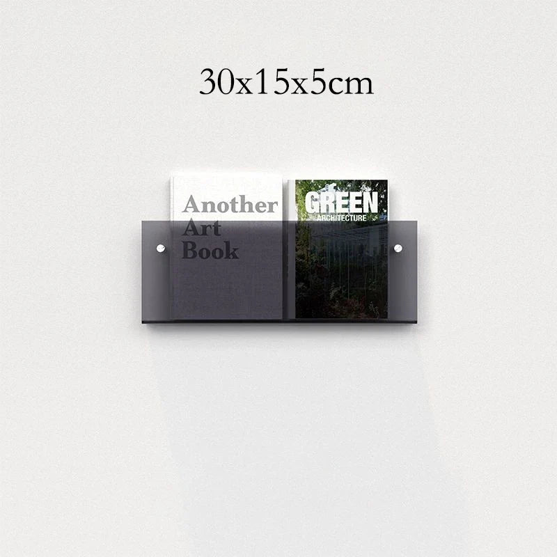 Floating acrylic wall shelf with magazine holder and literature organizer - 30cm 5mm Thick 9