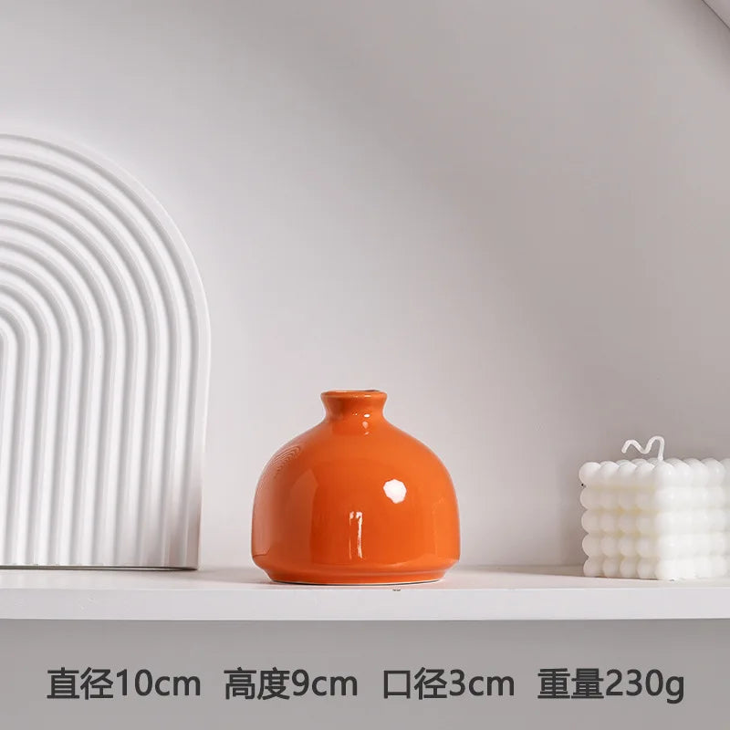 Modern Ceramic Vase with Minimalist Design, Dried Flower Vase, New Chinese Style Ceramic Vase, Luxury Home decor Orange Ceramic - 4