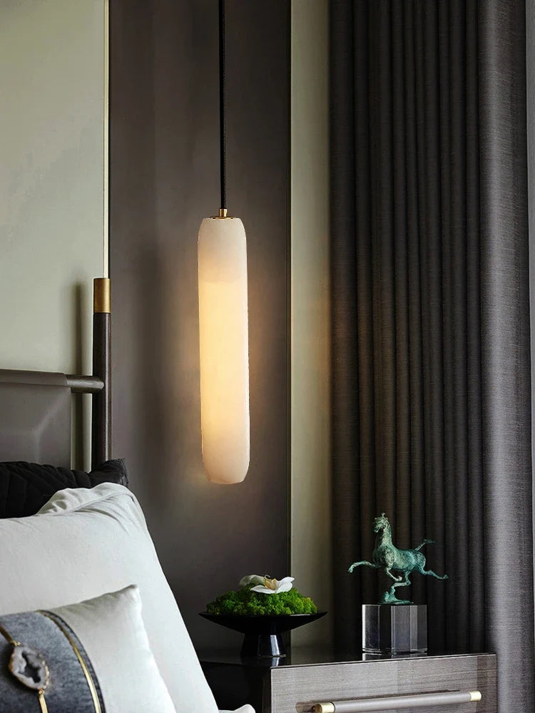 Modern chandelier in natural marble and minimalist copper for decoration