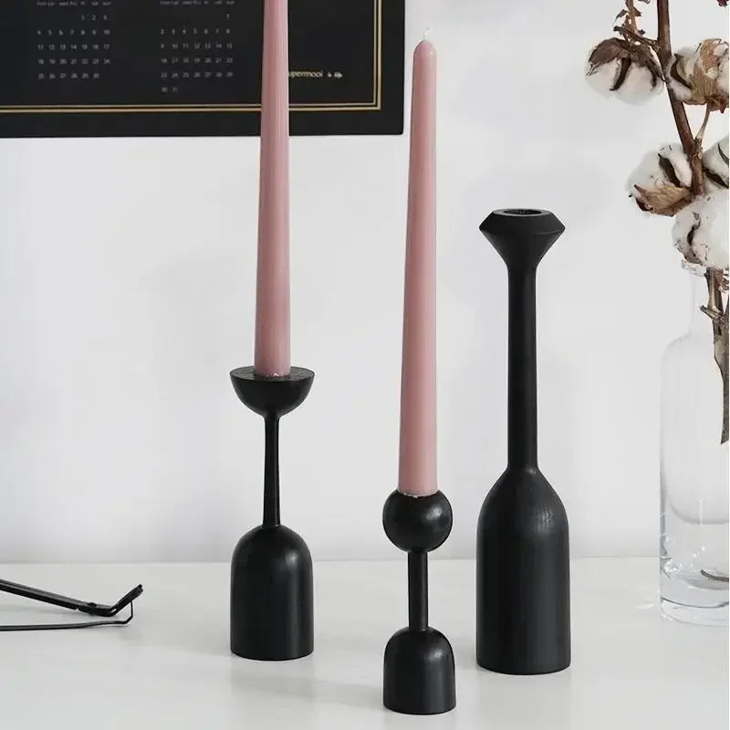 Black wooden candle holder Nordic style artistic decoration for interior - view 5