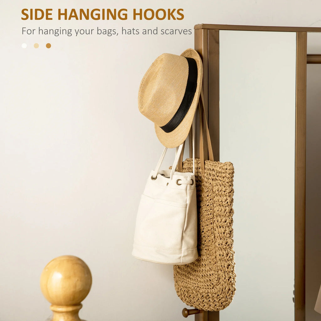 HOMCOM 2 in 1 bamboo stand rack with 2 shelves 5 hooks 39,5x39,5x171 cm - view 5