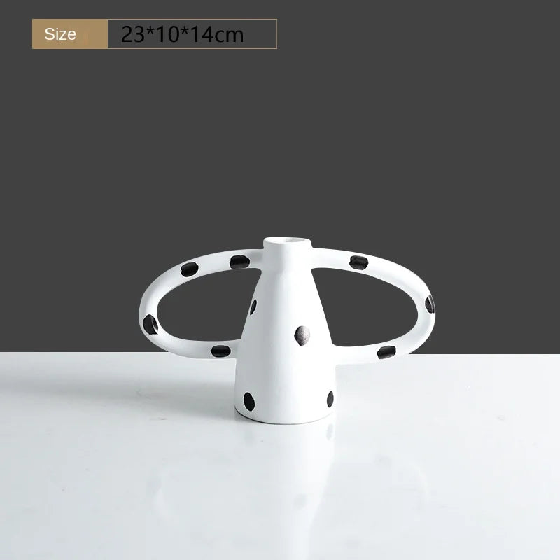 Black And White Polka Dot Double Ear Vase Decoration, Cave Style Homestay Sample Board Room Minimalist Flower Set - white