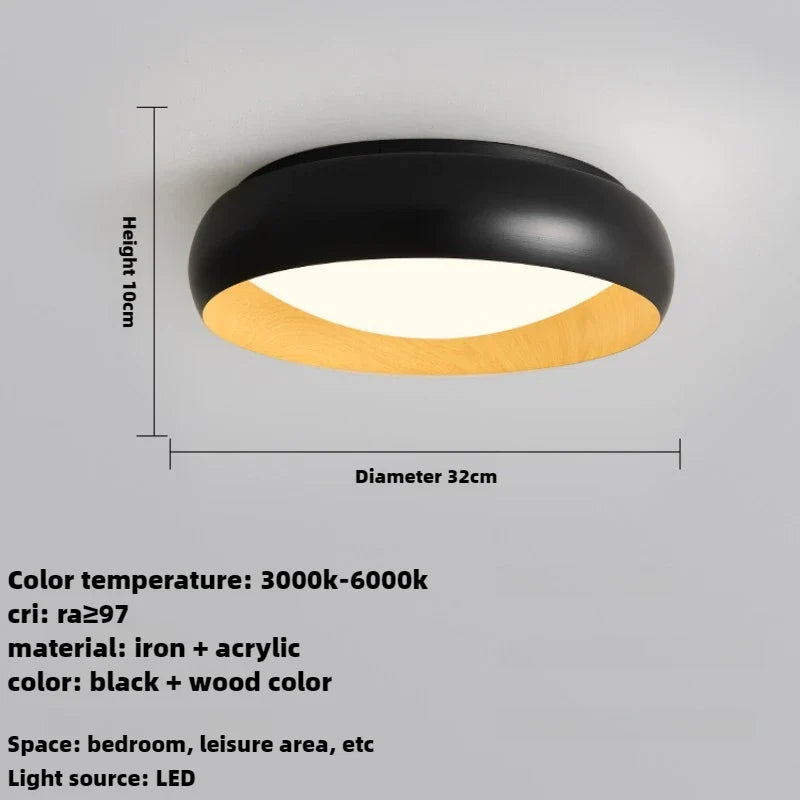 Japanese retro light circular anti glare light soft lighting - Black-32cm / 3 modifiables
