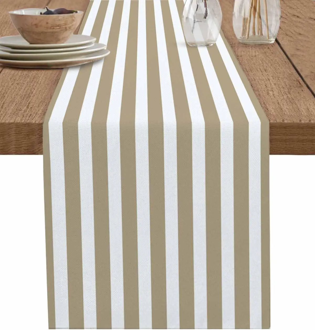 Sage Green Striped Linen Table Runner, Minimalist Country Style - 150x33cm 59x13inch