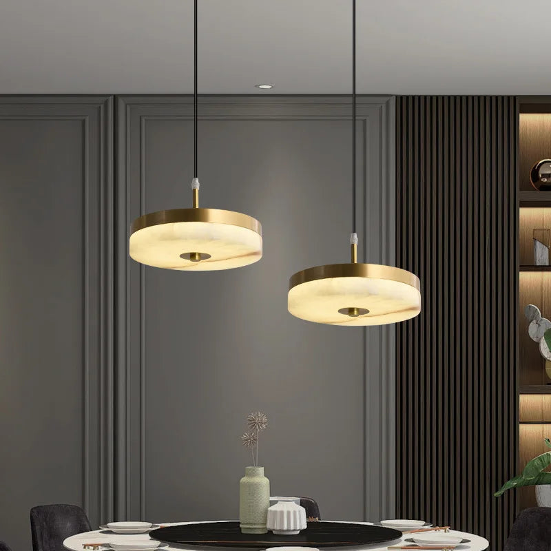 White marble pendant light and elegant copper design for modern interior - view 3
