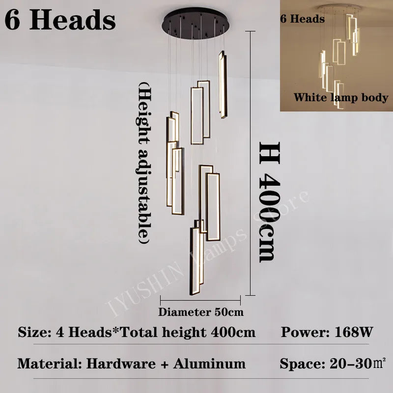 Modern led chandelier for creative duplex decoration - Neutral Light 4000K / 6 Heads / Black Lamp Body