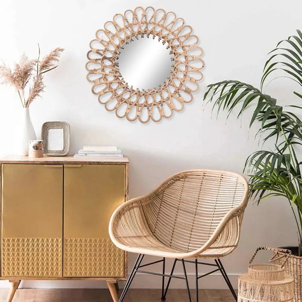 Wall mirror in woven handcrafted decorative rattan for home