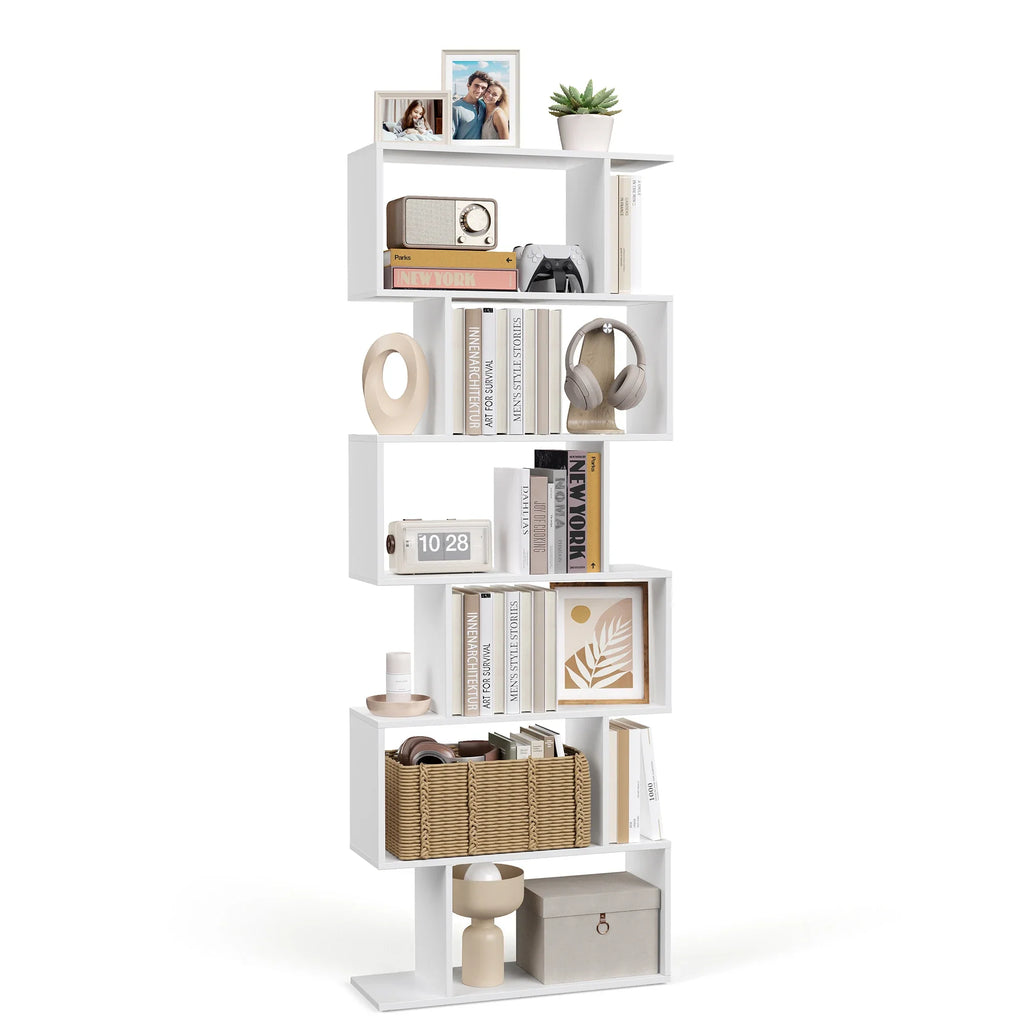 VASAGLE Bookcase, 6 Tier Shelf, Storage Unit, Divider, for Living Room, Bedroom, Office - WHITE