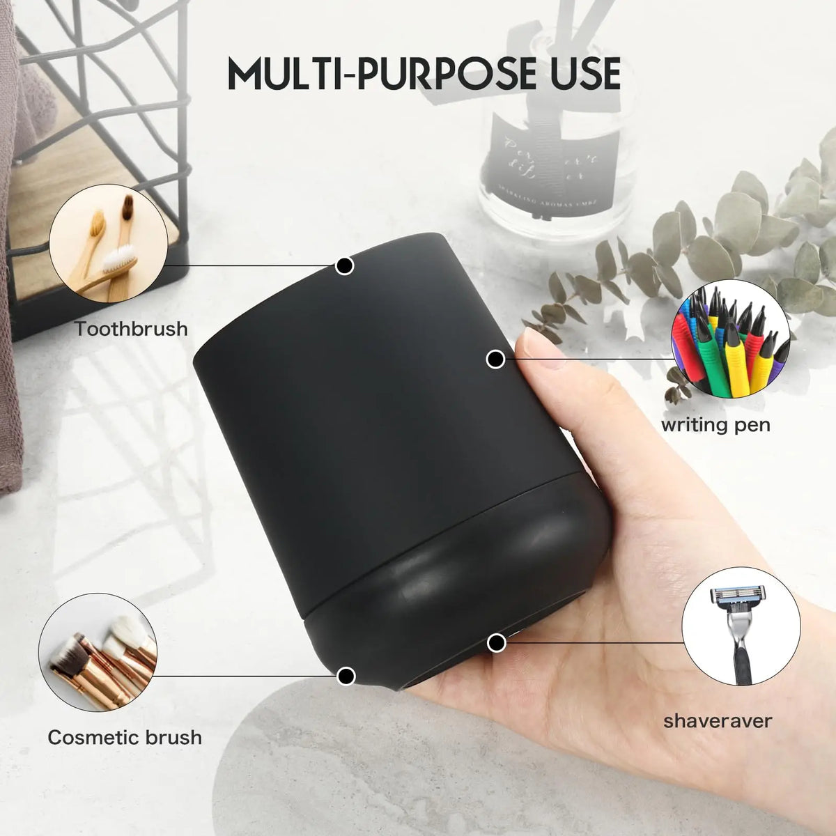Matte Black toothbrush holders for bathrooms with silicon boot, Modern tooth brushing and toothpaste holder cup for bathroom Org - view 5