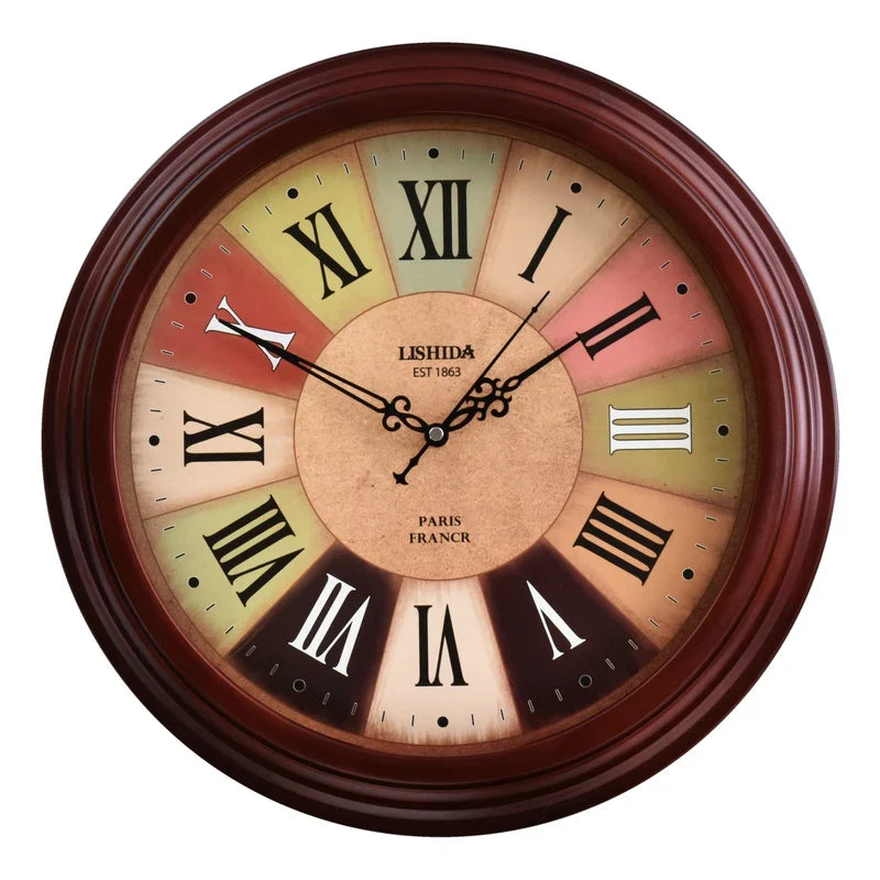 Silent wall clock customizable in retro modern wood - --Acajou 37