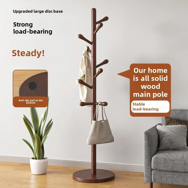Solid Wood Clothes Hanger, Floor Standing Rack, Household Clothes Rack, Vertical Clothes Pole, Bedroom Rack Coat Rack Stand