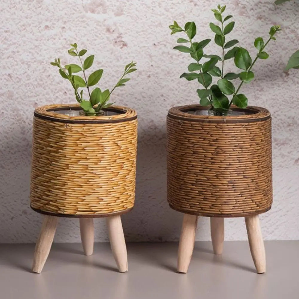 Creative woven rattan flower pot with removable feet and durable support - view 2