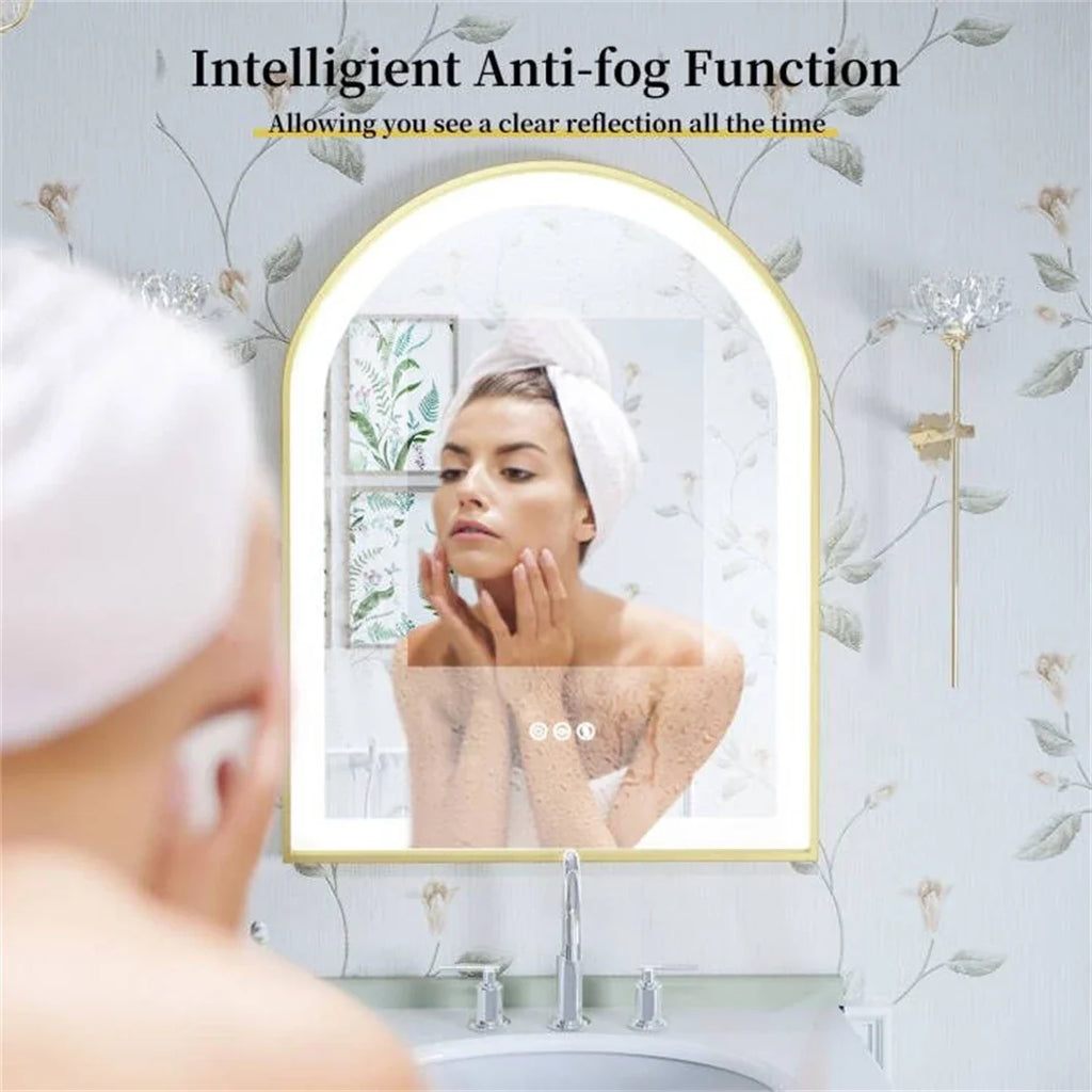 Wall mirror with golden led anti-fog light variable aluminum frame - view 4