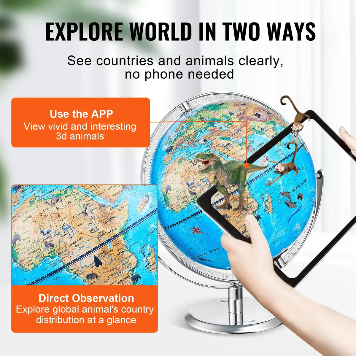 VEVOR Educational Globe 10in/254mm Interactive AR World Globe LED Night Lighting,  AR APP Compatible with Android or iOS Devices - view 4