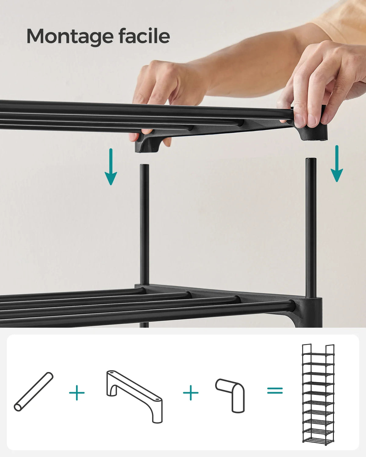 SONGMICS Shoe Rack, 10-Tier Metal Shoe Storage Organiser, Customisable Design, Metal Frame, Space-Saving Rack - view 5