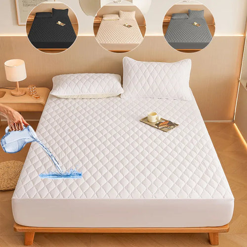 1PC Thicken Solid Color Checked Mattress Cover,Cotton-padded Breathable,Dust Proof,All SeasonsSuitable For The Bedroom,