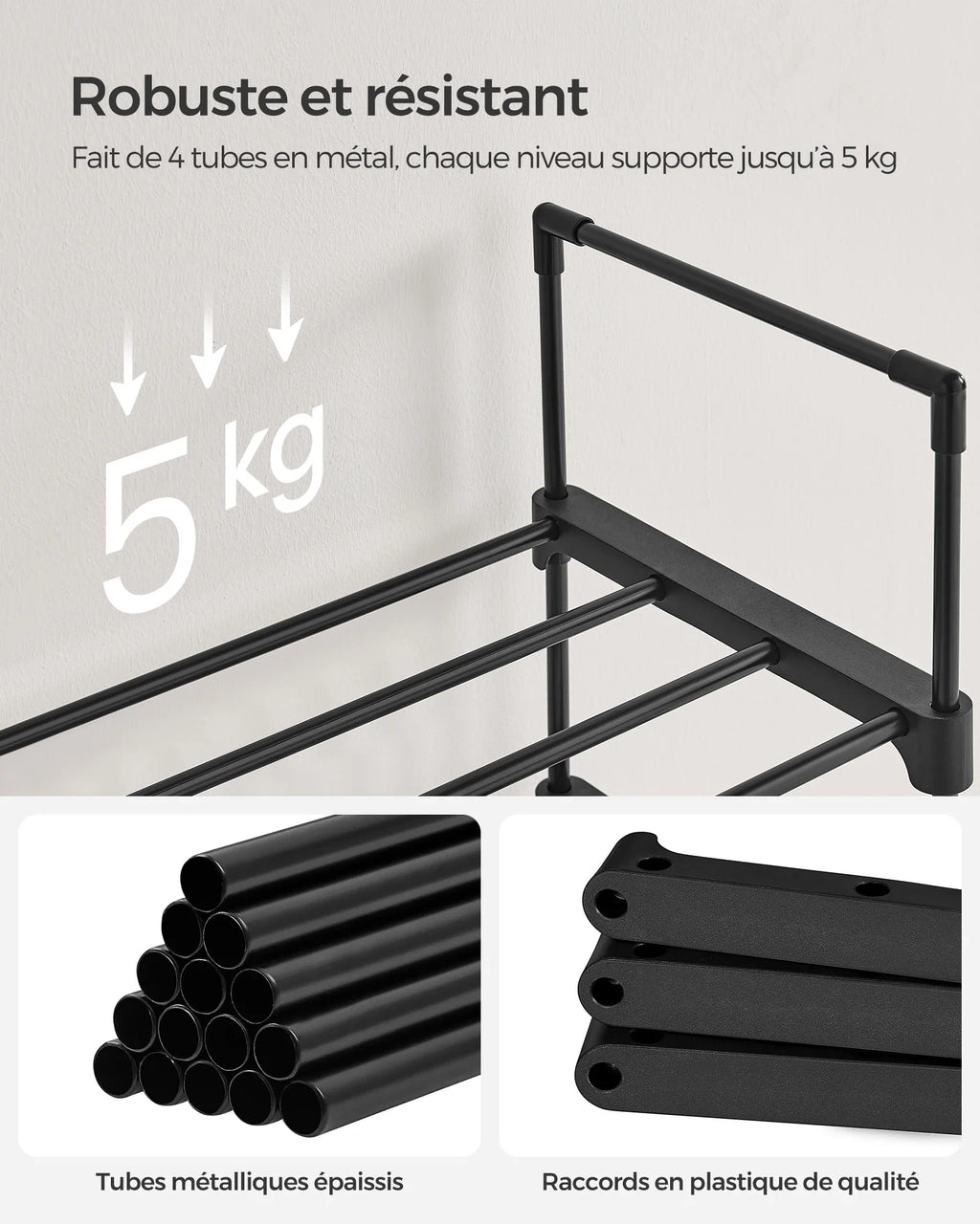 SONGMICS Shoe Rack, 10-Tier Metal Shoe Storage Organiser, Customisable Design, Metal Frame, Space-Saving Rack - view 3