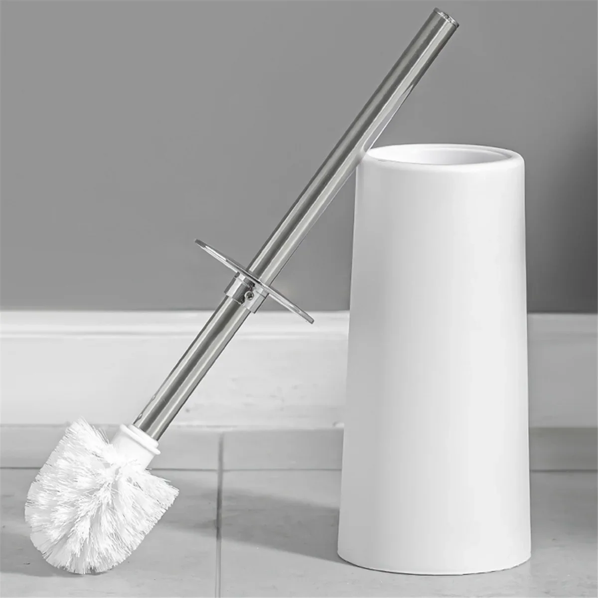 Toilet Brush and Holder, 2 Pack Toilet Brush with 304 Stainless Steel Long Handle, Toilet Bowl Brush White - view 3