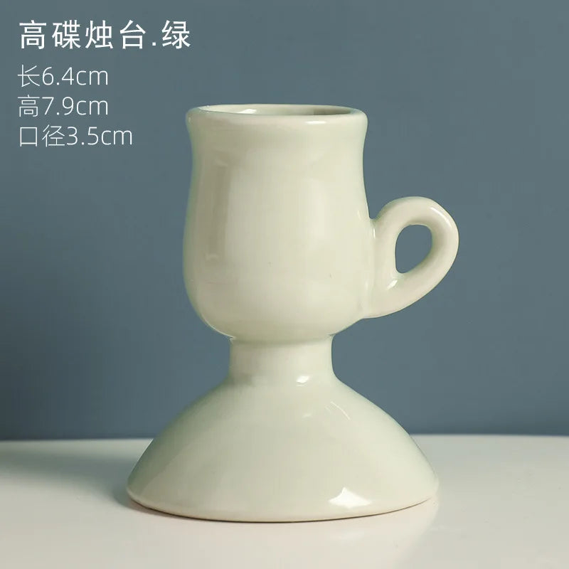 Nordic ceramic candle holder for elegant interior decoration - Tall Green