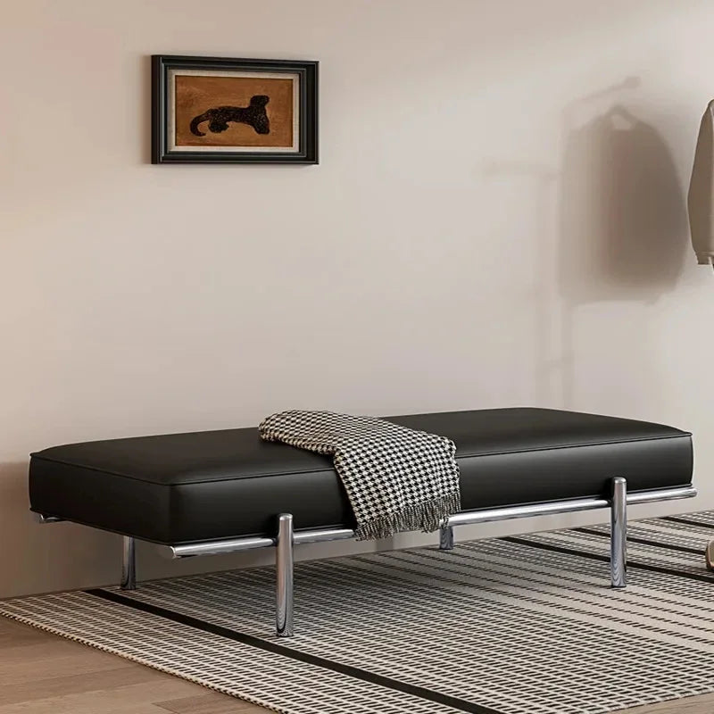 Stainless Steel Shoe Changing Bench, Long Stool, Italian Minimalist Leather, Bed-End Seat, Light, Luxury
