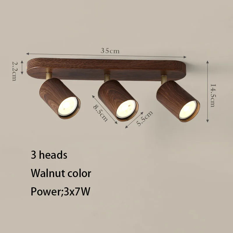 Projecting led spot with replaceable bulb and adjustable heads - 3 walnut heads / 6000K