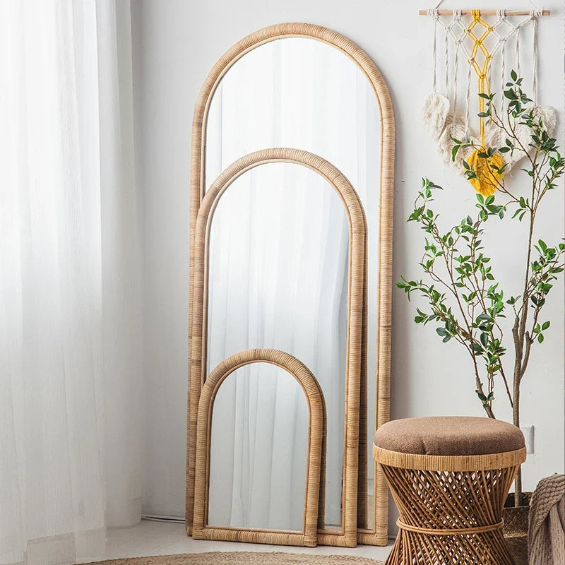 Full length mirror, floor mirror, girls' makeup, dressing, dressing, rattan net, Nordic fitting mirror, ins - view 4