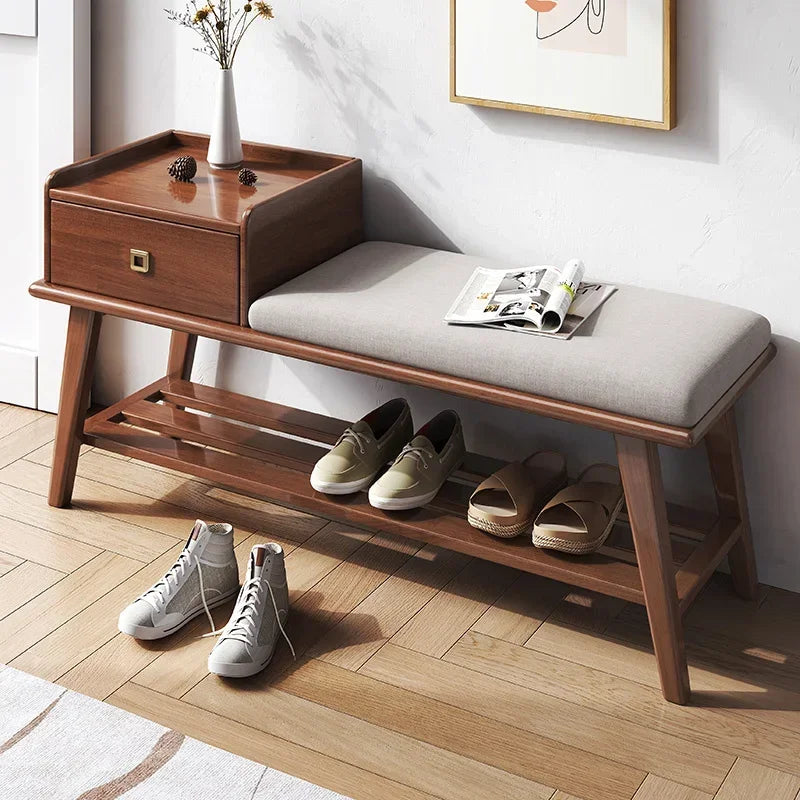 Wooden shoe cabinet with drawers and integrated bench - view 2