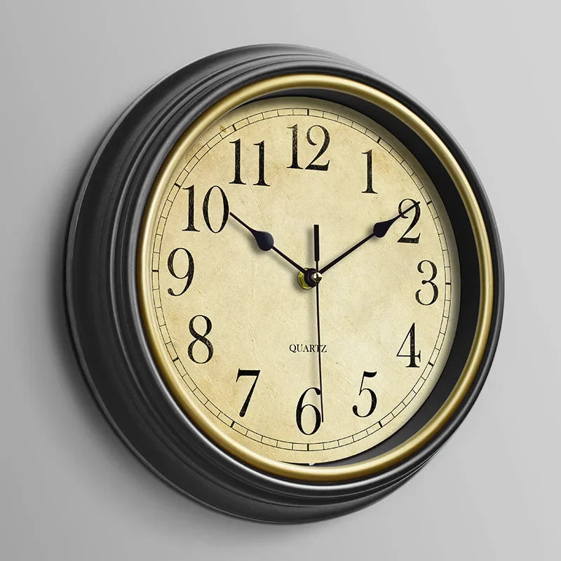 Silent vintage wall clock for interior decoration - Black Gold Circle / 12 inches