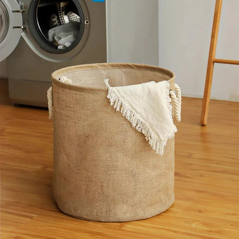 Foldable cotton linen basket and high capacity linen for clothes and toys - view 3