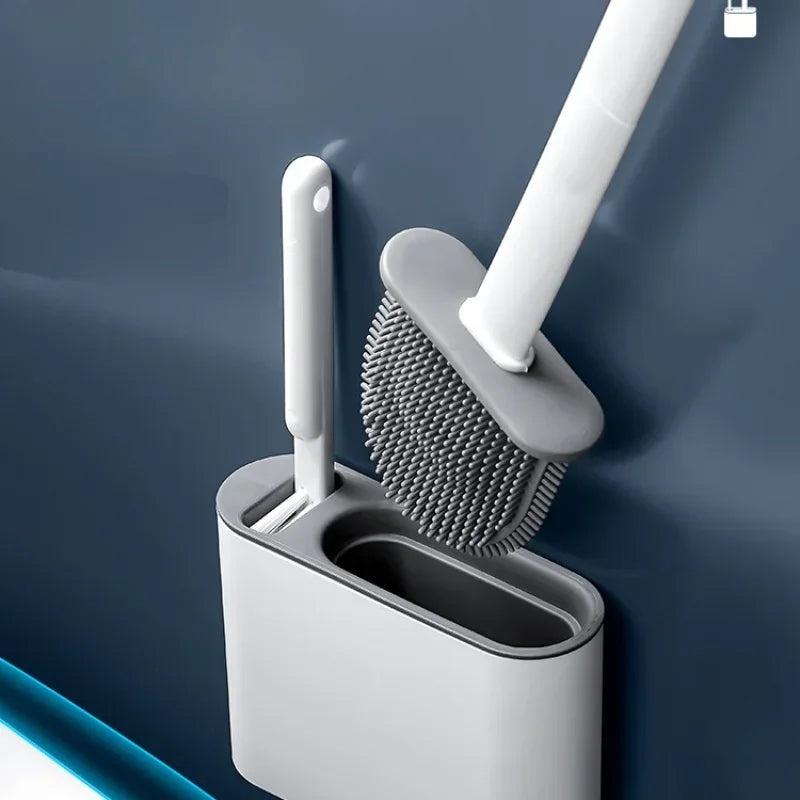 Silicone toilet brush set with wall holder for bathroom