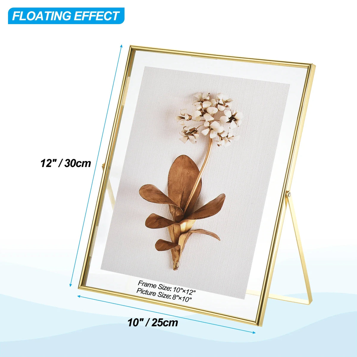 Set of 2 metal and glass photo frames for decoration - 12x10 inches Gold